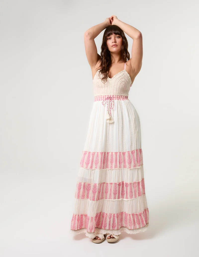 Blue Vanilla Crochet Lurex Tiered Dress