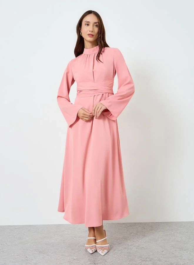 Take Two Women High Neck Maxi Dress with Tie Waist
