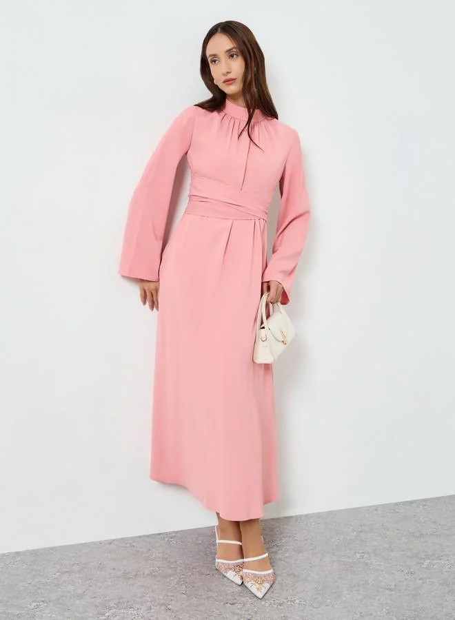 تايك تو Women High Neck Maxi Dress with Tie Waist