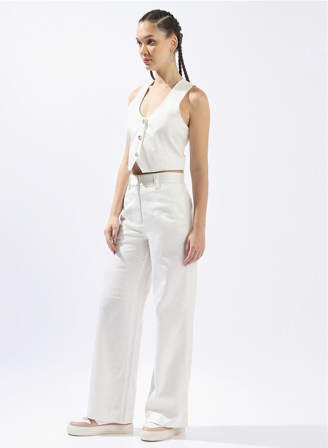 هاي ستار طقم سترة بدون أكمام بياقة على شكل حرف  مع بنطلون - Image 2