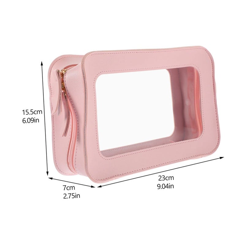 Waterproof PVC Travel Toiletry Bag Set 2Pcs Pink Cosmetic Organizer Pouch For Women - Image 3