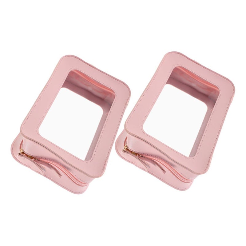 Waterproof PVC Travel Toiletry Bag Set 2Pcs Pink Cosmetic Organizer Pouch For Women - Image 2