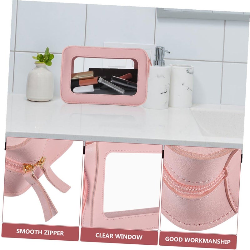 Waterproof PVC Travel Toiletry Bag Set 2Pcs Pink Cosmetic Organizer Pouch For Women - Image 4