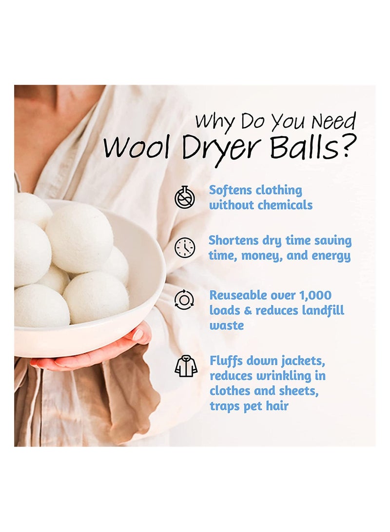 Wool Dryer Balls, Natural Fabric Softener 100% Organic Premium Wool, Chemical Free, Reduces Wrinkles, Lint Free, Odorless, 1000+ Loads, Baby Safe, Saving Energy and Time, White, 3 Pack - Image 4