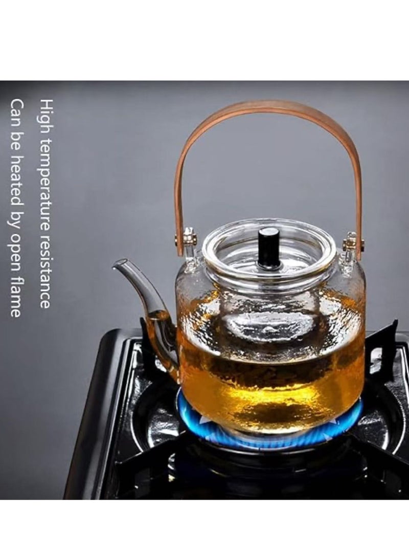 Glass Teapot Clear Tea Pot Stovetop and Microwave Safe Heat Resistant Tea Maker with Wooden Handle and Removable Strainer for Home Office  - Image 5