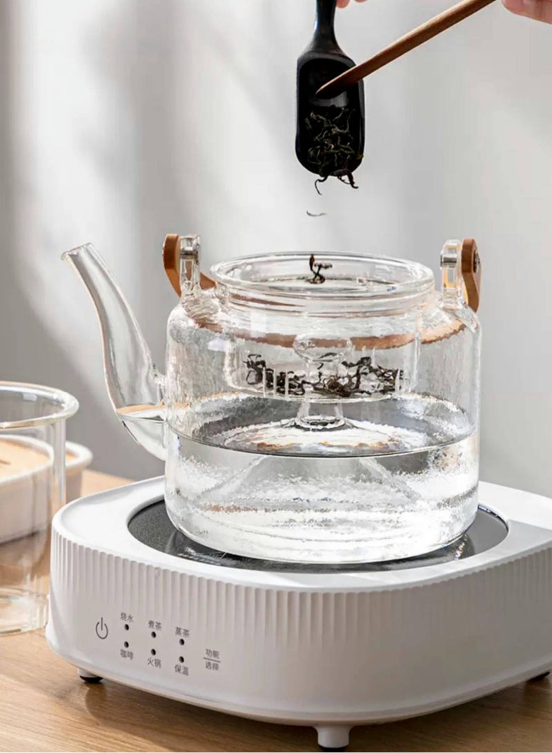 Glass Teapot Clear Tea Pot Stovetop and Microwave Safe Heat Resistant Tea Maker with Wooden Handle and Removable Strainer for Home Office  - Image 4