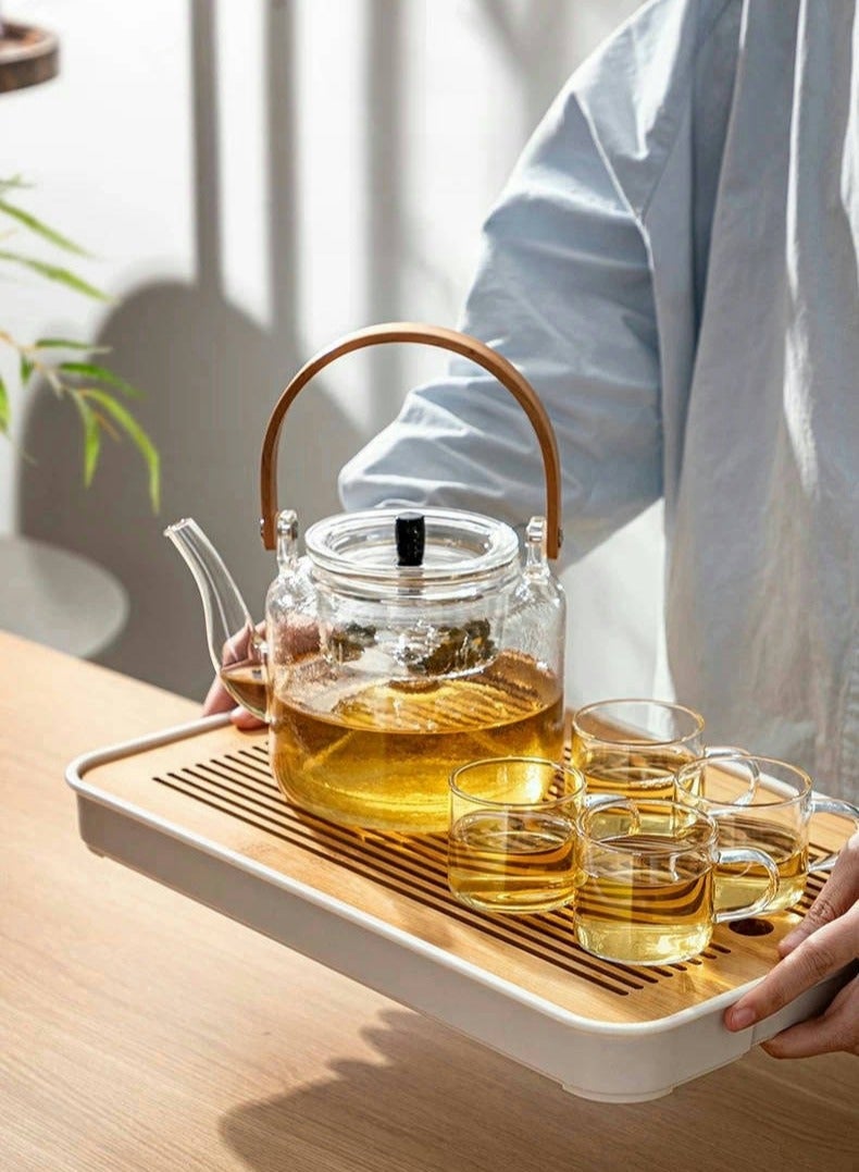 Glass Teapot Clear Tea Pot Stovetop and Microwave Safe Heat Resistant Tea Maker with Wooden Handle and Removable Strainer for Home Office  - Image 3