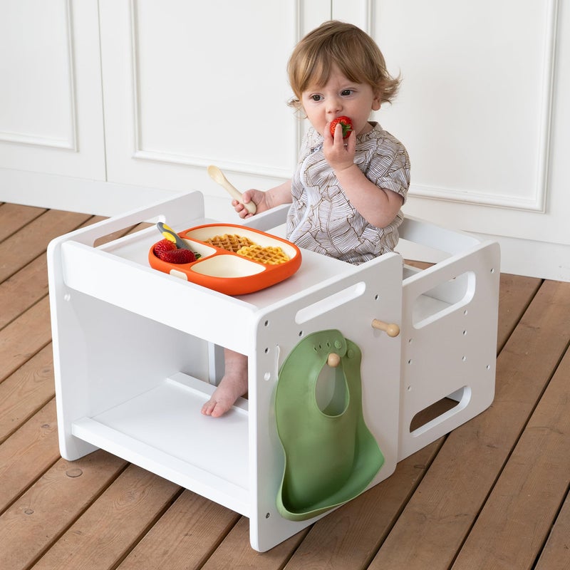 bpmfkid Montessori Weaning Table and Chair Set - Adjustable Design for Toddlers, Ideal for Mealtime, Learning, and Play, White - Image 1