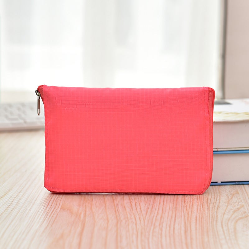 Folding Shopping Bag Portable Large Environmental Bag Oxford Cloth Thickened Handbag Waterproof Zipper Bag for Repeated Use Watermelon red 