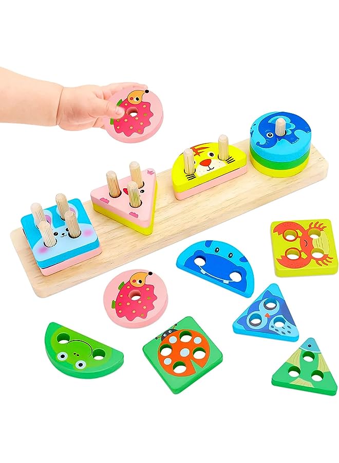 vesus Toys - Wooden Sorting Stacking Toy for 1 2 3 Year Old Toddlers, Early Educational Toys for Color Recognition, Gifts for 1-3 Year Old Boys Girls - Image 1