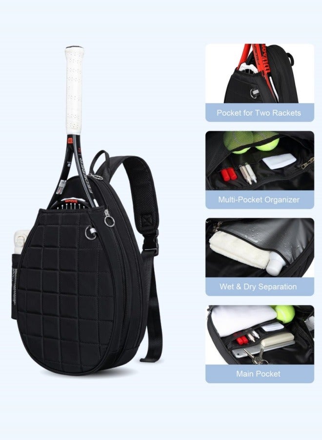 BESTPEAK Tennis Bag, Quilted Tennis Backpack Holds 2 Rackets, Large Capacity Waterproof Crossbody Sling Pickleball Bag for Women, Men and Teens - Image 2