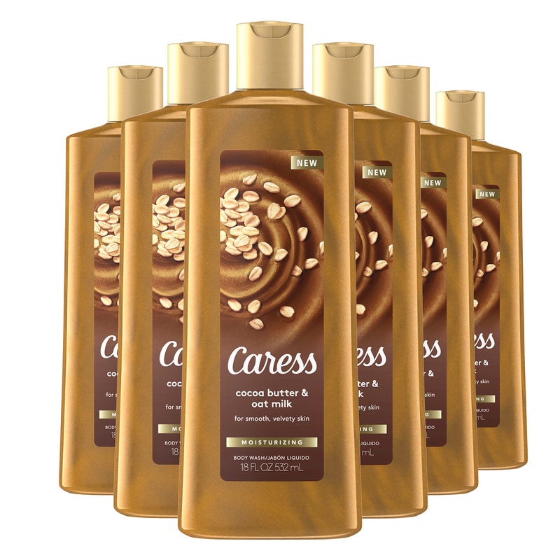 Caress Body Wash for Women, Cocoa Butter & Oat Milk, Shower Gel Moisturizing Body Wash Leaves Skin Feeling Instantly Moisturized, 18.6 oz, 6 Pack - Image 1