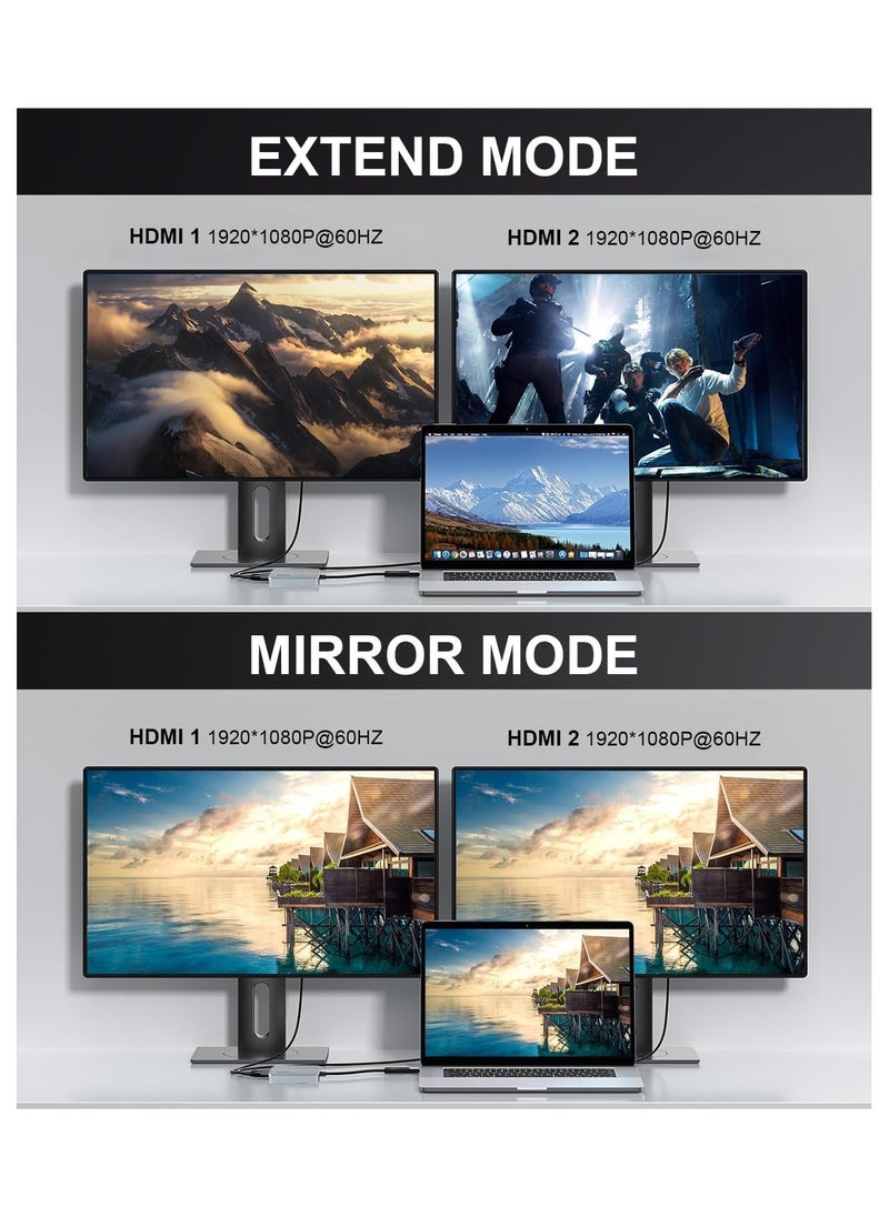 بيوينتي Updated USB 3.0 to Dual HDMI Adapter for Mac and Windows, USB C to HDMI Adapter for Two Monitors, 1080p Dual Monitor Splitter, Extended Display with Three Separate Screens  - Image 2