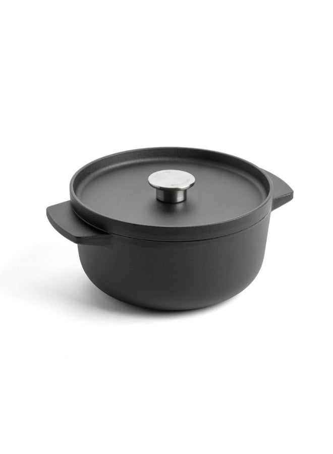 KitchenAid Cast Iron Round Casserole with Lid Matte Black 22cm CC004899-001 - Image 1