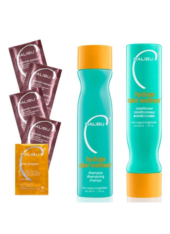 Malibu C Hydrate Color Wellness Collection Moisturizing Color Safe Shampoo & Hydrating Hair Remedy Formulated To Preserve + Protect Hair Color  - Image 1