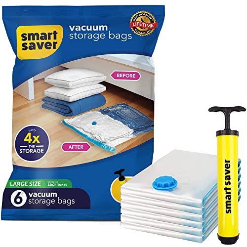 Smart Saver 6 Large Smart Saver Vacuum Bags for Travel, Space Saver Bags Compression Storage Bags for Clothes Vacuum Sealer Bags for Storage Vaccine Sealed Packing Ziplock Bag with Travelling Hand Pump (60x80cm) - Image 1