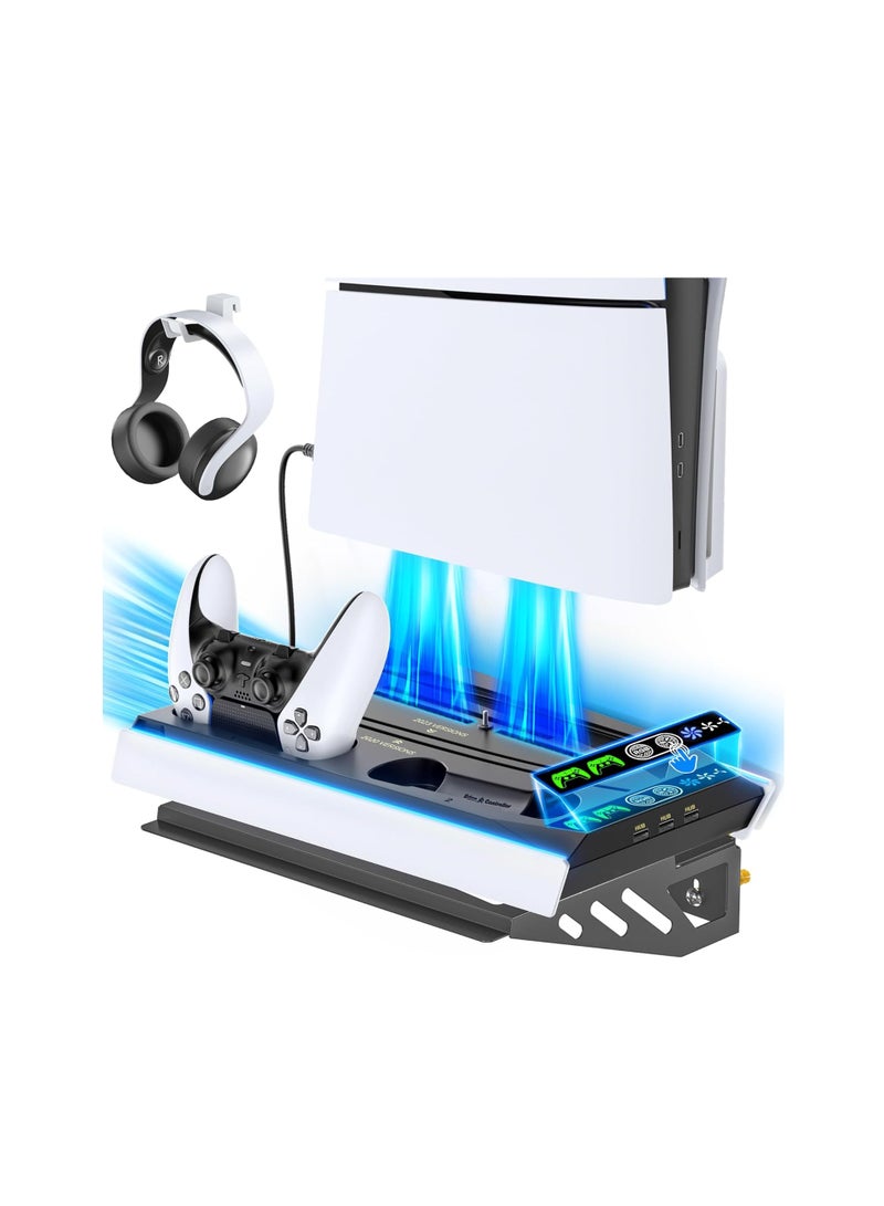 Tokluck PS5 Wall Mount, Cooling Station for PS5 Slim/Original PS5 Disc & Digital, PS5 Fan 3 Levels, PS5 Accessories for PS5 Controller Charger  - Image 1