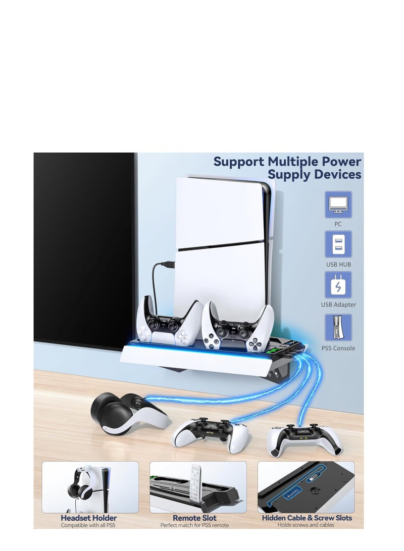 Tokluck PS5 Wall Mount, Cooling Station for PS5 Slim/Original PS5 Disc & Digital, PS5 Fan 3 Levels, PS5 Accessories for PS5 Controller Charger  - Image 2