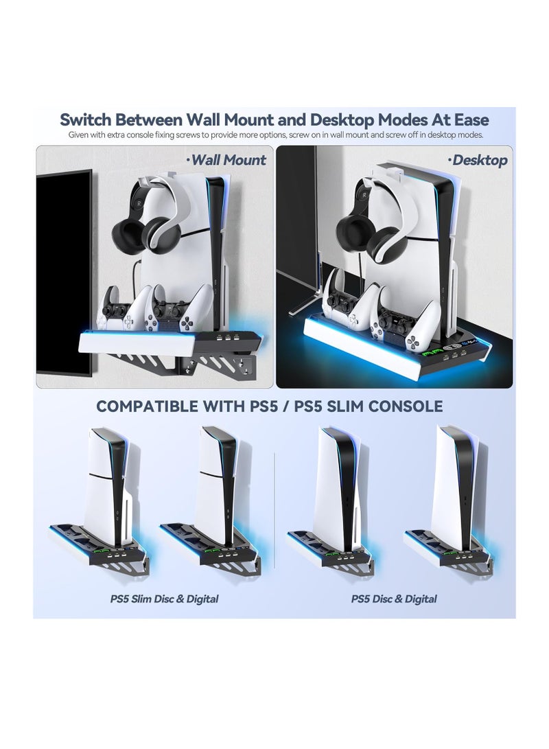 Tokluck PS5 Wall Mount, Cooling Station for PS5 Slim/Original PS5 Disc & Digital, PS5 Fan 3 Levels, PS5 Accessories for PS5 Controller Charger  - Image 5