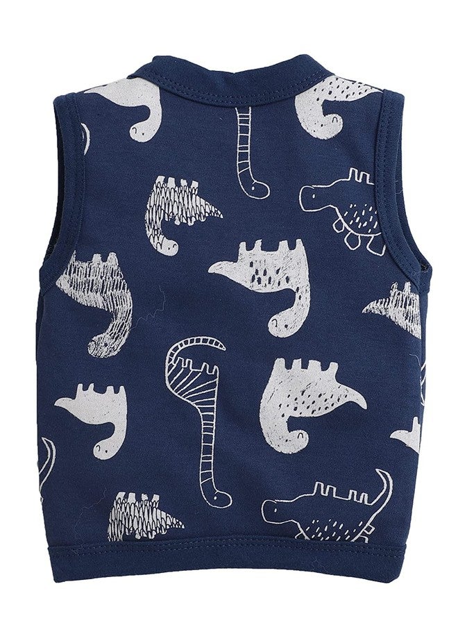 TiniBerry Baby Boy's & Baby Girl's Cotton Front Open Sleeveless Vest Tees (Pack of 4) (3-6 Months, Nevy Blue) - Image 3