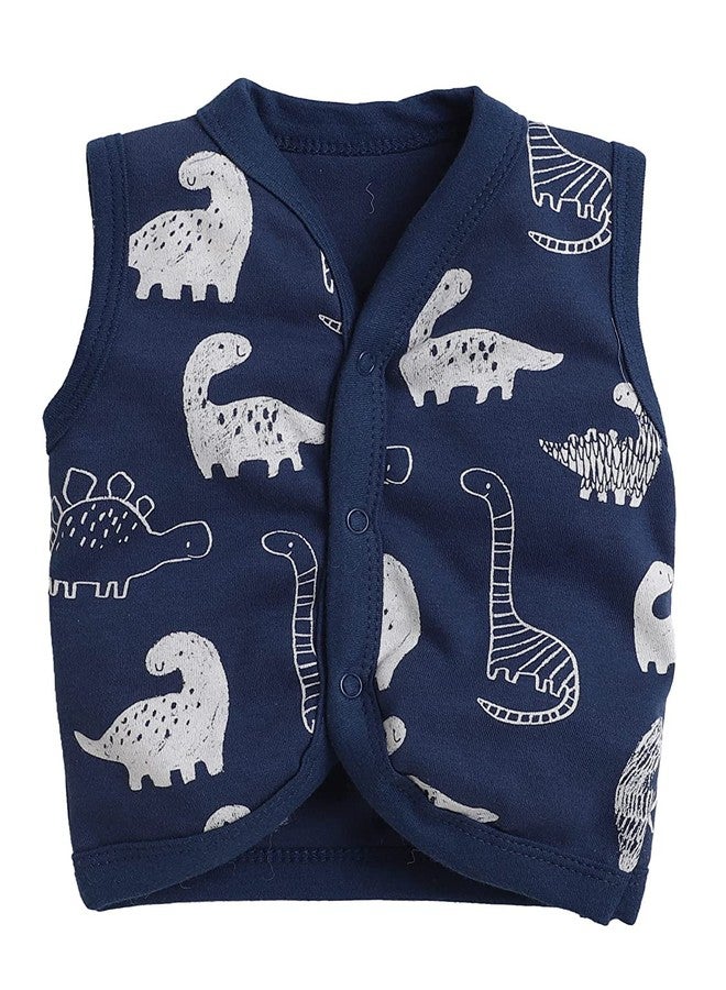 TiniBerry Baby Boy's & Baby Girl's Cotton Front Open Sleeveless Vest Tees (Pack of 4) (3-6 Months, Nevy Blue) - Image 2