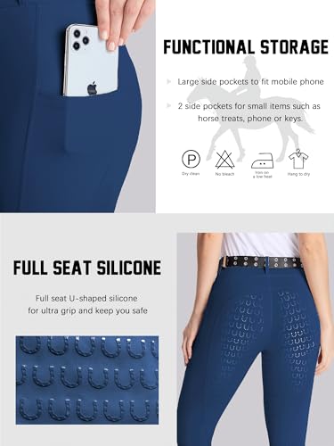 DMVOD Women's Horse Riding Pants Active Silicon Grip Full Seat Breeches for Women Equestrian Pants Blue S - Image 4