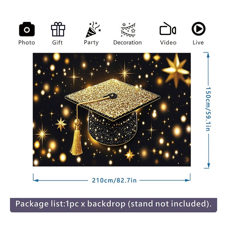 2D Flat Graduation Party Banner Golden Graduation Cap Background 180 x 110 cm - Image 4