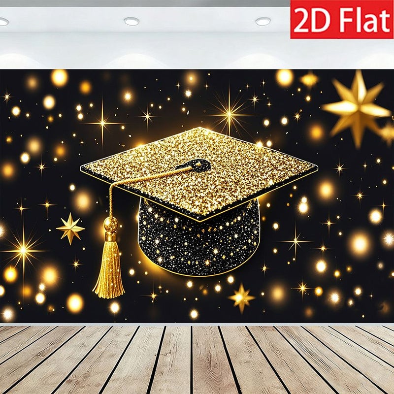 2D Flat Graduation Party Banner Golden Graduation Cap Background 180 x 110 cm - Image 5