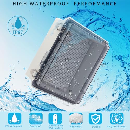 YETLEBOX Outdoor Waterproof Electrical Box Junction Box Weatherproof IP67 ABS Plastic Enclosure Switch Router Project Box Electronics Enclosure with Mounting Plate Wall Bracket Clear 8.7"x6.7"x4.3" - Image 2