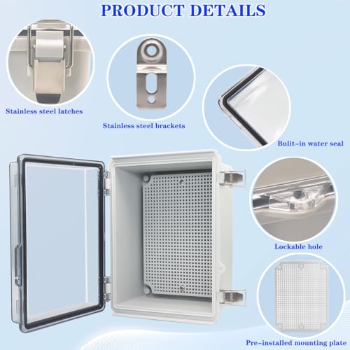 YETLEBOX Outdoor Waterproof Electrical Box Junction Box Weatherproof IP67 ABS Plastic Enclosure Switch Router Project Box Electronics Enclosure with Mounting Plate Wall Bracket Clear 8.7"x6.7"x4.3" - Image 3