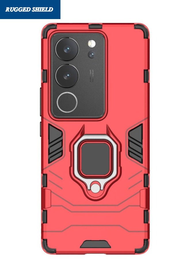 RUGGED SHIELD VIVO V29 5G Back Cover, Built-in 360° Rotate Ring Kickstand, Military Grade Shockproof Test, Heavy Duty Shockproof Protective Case for VIVO V29, Red  - Image 2