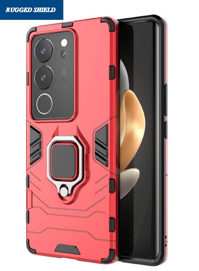 RUGGED SHIELD VIVO V29 5G Back Cover, Built-in 360° Rotate Ring Kickstand, Military Grade Shockproof Test, Heavy Duty Shockproof Protective Case for VIVO V29, Red  - Image 1