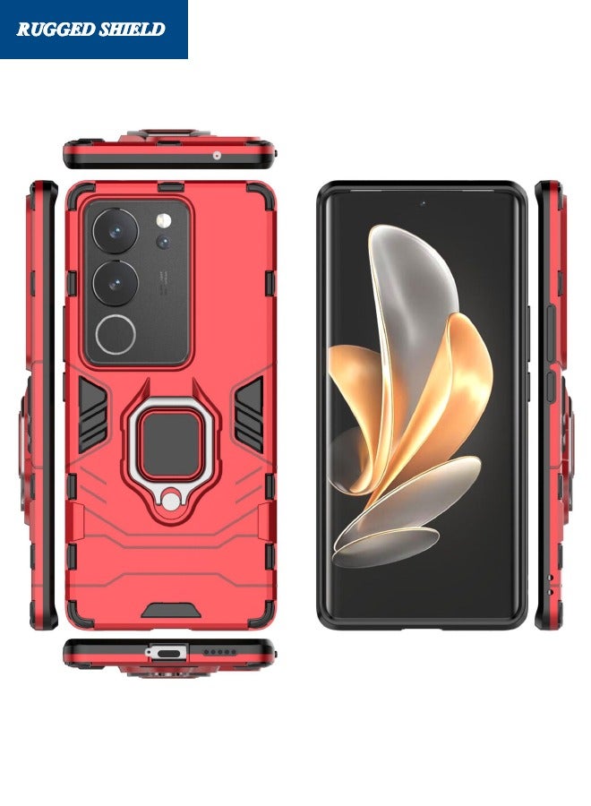 RUGGED SHIELD VIVO V29 5G Back Cover, Built-in 360° Rotate Ring Kickstand, Military Grade Shockproof Test, Heavy Duty Shockproof Protective Case for VIVO V29, Red  - Image 3