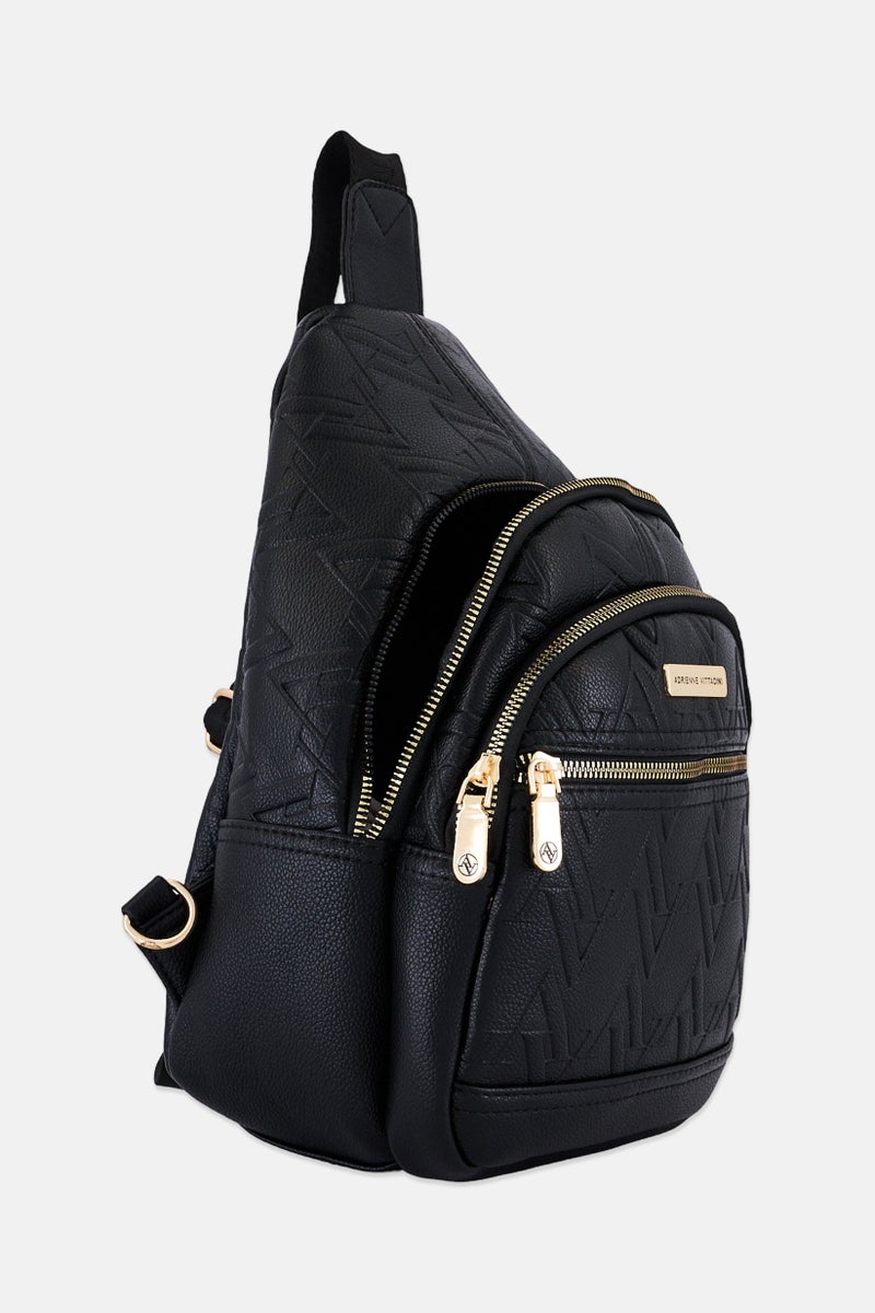 ADRIENNE VITTADINI Women Brand Logo Sling Bag, Black - Image 3