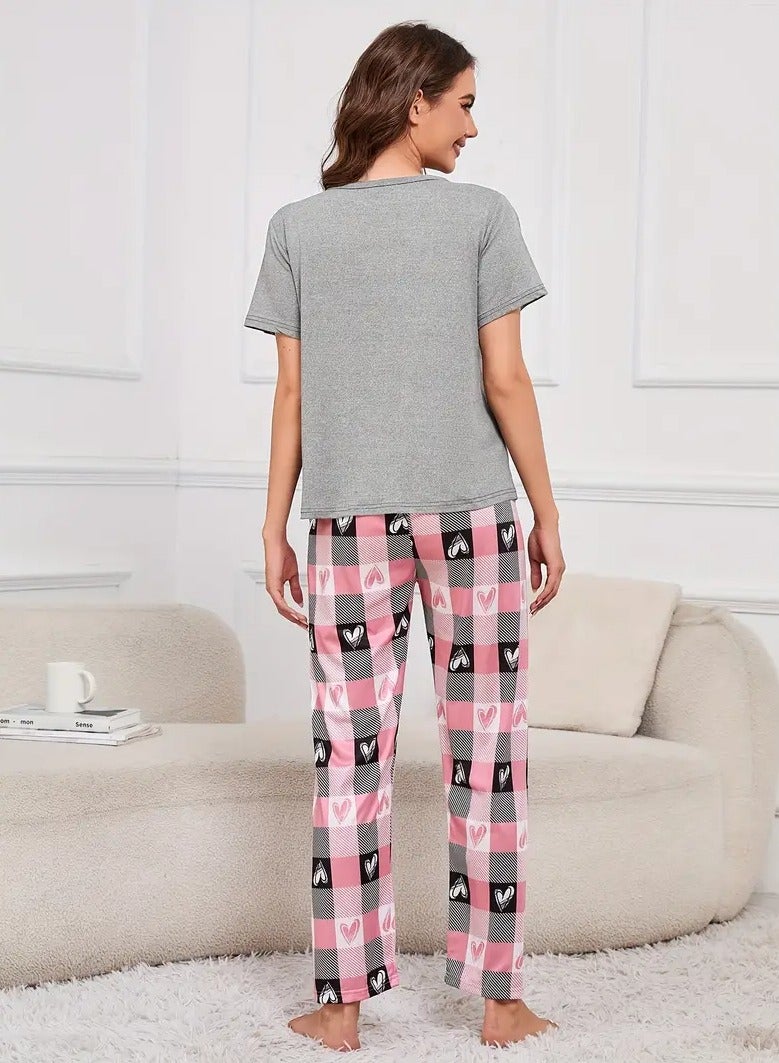 womens pyjamas set Three piece - consisting of a blouse, shorts and long pants with short sleeves and a round neck - three-piece casual Pyjamas for girls with a love print - sleepwear - Pajamas for Ladies  - Image 5