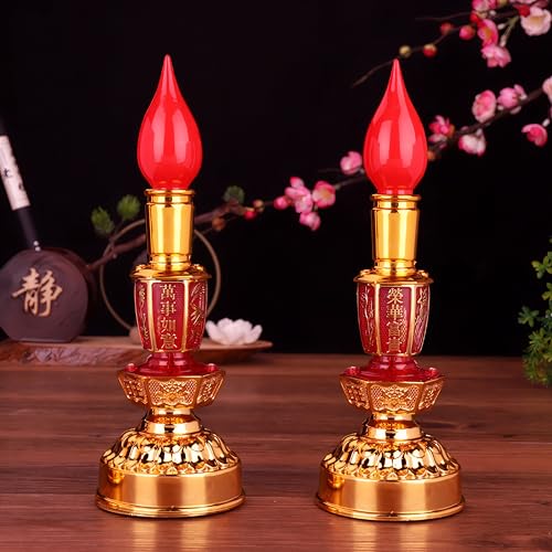 Omeet Led Retro Chinese Candle lamp Vintage Style Retro Nostalgic Ancient Chinese Style Buddhist Supplies - 1 Pair - Image 2