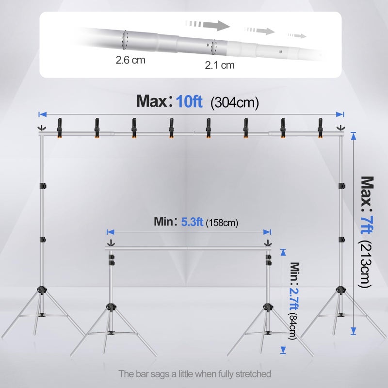 EMART Backdrop Stand 10x7ft(WxH) Photo Studio Adjustable Background Stand Support kit with 2 Crossbars, 8 Clamps, 2 Sandbags and Carry Bag for Parties, Events Decoration, Wedding, Photography -Silver - Image 3