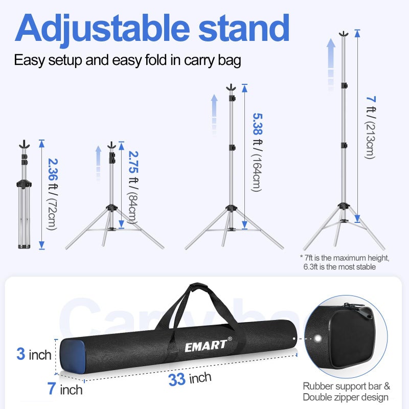 EMART Backdrop Stand 10x7ft(WxH) Photo Studio Adjustable Background Stand Support kit with 2 Crossbars, 8 Clamps, 2 Sandbags and Carry Bag for Parties, Events Decoration, Wedding, Photography -Silver - Image 4