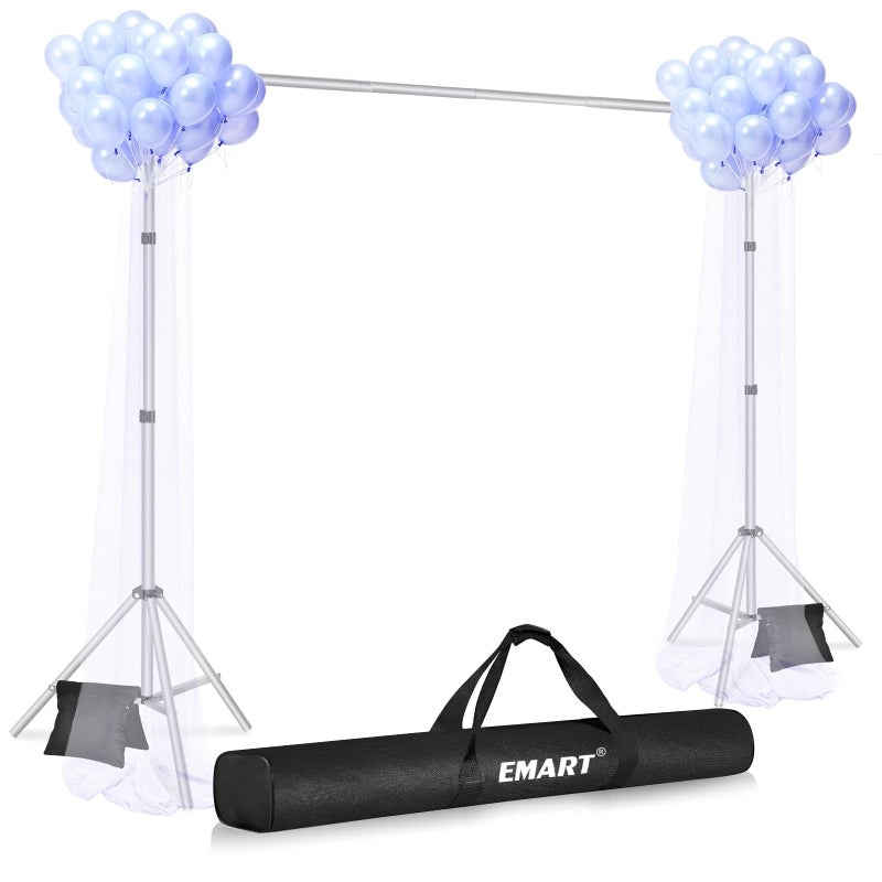 EMART Backdrop Stand 10x7ft(WxH) Photo Studio Adjustable Background Stand Support kit with 2 Crossbars, 8 Clamps, 2 Sandbags and Carry Bag for Parties, Events Decoration, Wedding, Photography -Silver - Image 2