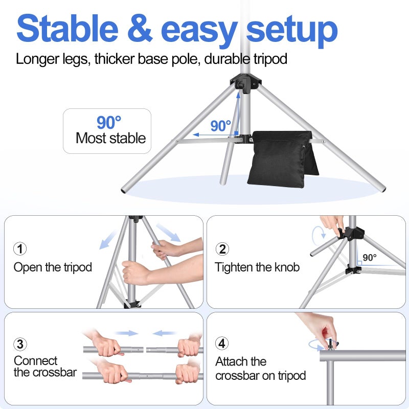 EMART Backdrop Stand 10x7ft(WxH) Photo Studio Adjustable Background Stand Support kit with 2 Crossbars, 8 Clamps, 2 Sandbags and Carry Bag for Parties, Events Decoration, Wedding, Photography -Silver - Image 5