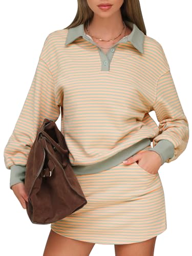 EXLURA Womens Two Piece Sets Cotton Striped Sweatshirt Matching Skirt Skort Tennis Vacation Cruise Outfits Travel Set 2026 - Image 1
