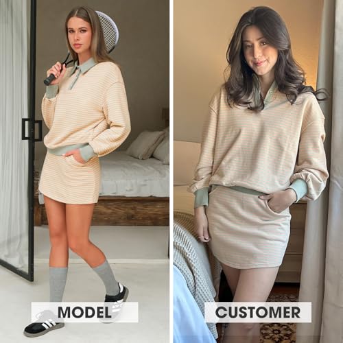 EXLURA Womens Two Piece Sets Cotton Striped Sweatshirt Matching Skirt Skort Tennis Vacation Cruise Outfits Travel Set 2026 - Image 3