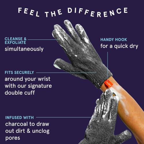 Cleanlogic Detoxify Charcoal Infused Exfoliating Glove, Stretchy Bath & Shower Gloves, Reusable Exfoliator Tool for Smooth & Softer Skin, 3 Pairs, 6 Count Value Pack - Image 2