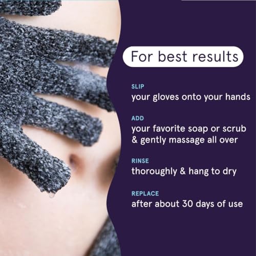 Cleanlogic Detoxify Charcoal Infused Exfoliating Glove, Stretchy Bath & Shower Gloves, Reusable Exfoliator Tool for Smooth & Softer Skin, 3 Pairs, 6 Count Value Pack - Image 4