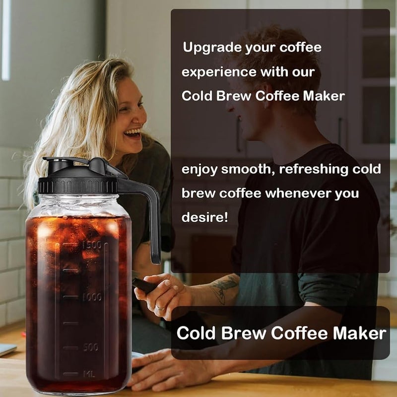HomeCheer 64 oz (2 Quart), Black Cold Brew Coffee Maker, Iced Tea Machines, Thick Glass with Pour Spout Handle Lid, Stainless Steel Filter for Iced Coffee, Fruit Drinks or Sun Tea (1) - Image 4