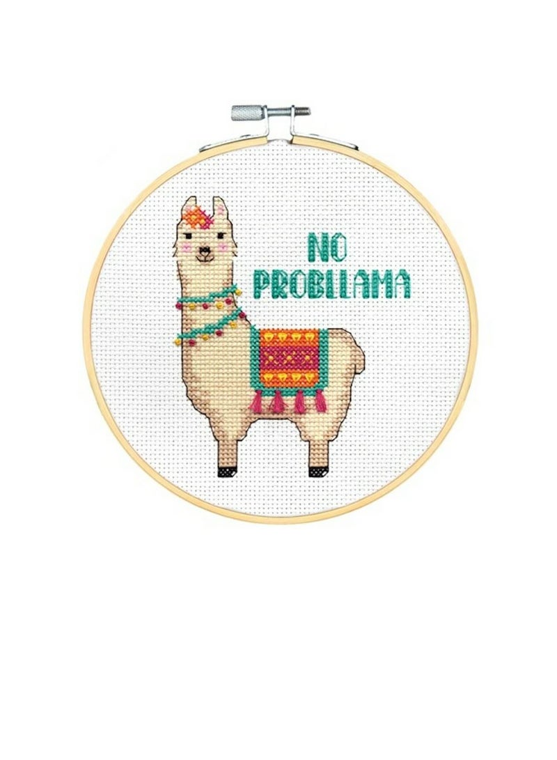 Cross Stitch Kit with Hoop 6in No Probllama - Image 1