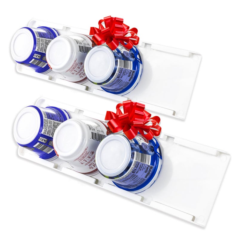 Storage Theory Space Saving Yogurt Organizer for Fridge - Peel & Stick Fridge Storage Organizer for Up to 4 Wide-Mouth Vegan and Greek Yogurt Cups New Adhesive Strips - 2 Pack, White - Image 1