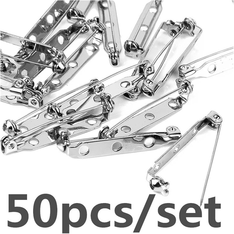 Back Clasp Brooch pin badges50Pcs Pins Brooch Bar Backs Badge Fasteners for Jewellery Making Craft, Silver - Image 2