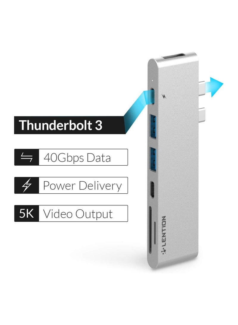 Lention LENTION USB C Portable Hub with 100W Power Delivery, 40Gbps USB C Data Adapter, 4K HDMI, 2 USB 3.0, SD/Micro SD Card Reader Compatible 2016-2023 MacBook Pro 13/15/16, New Mac Air (CB-CS63, Silver)  - Image 2