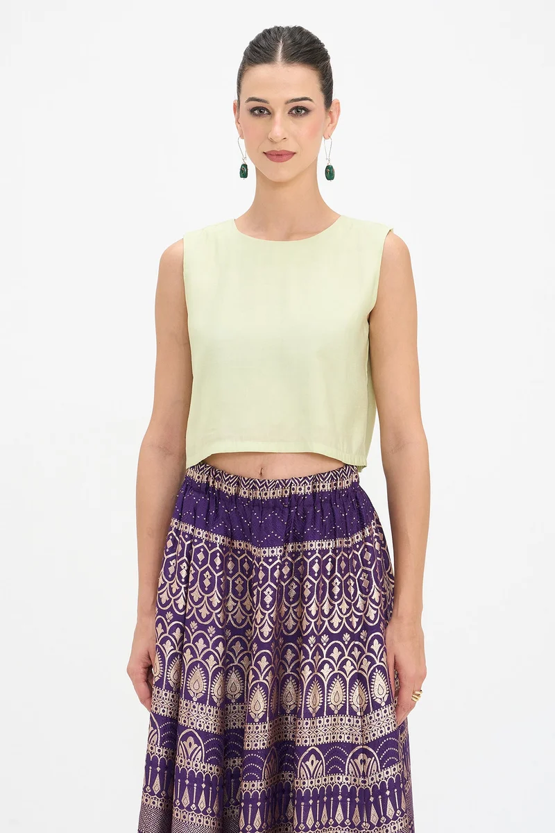 Virgio Solid Viscose Cropped Boxy Top for Women